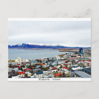 Reykjavik Iceland Colourful Rooftops Mountain View Postcard