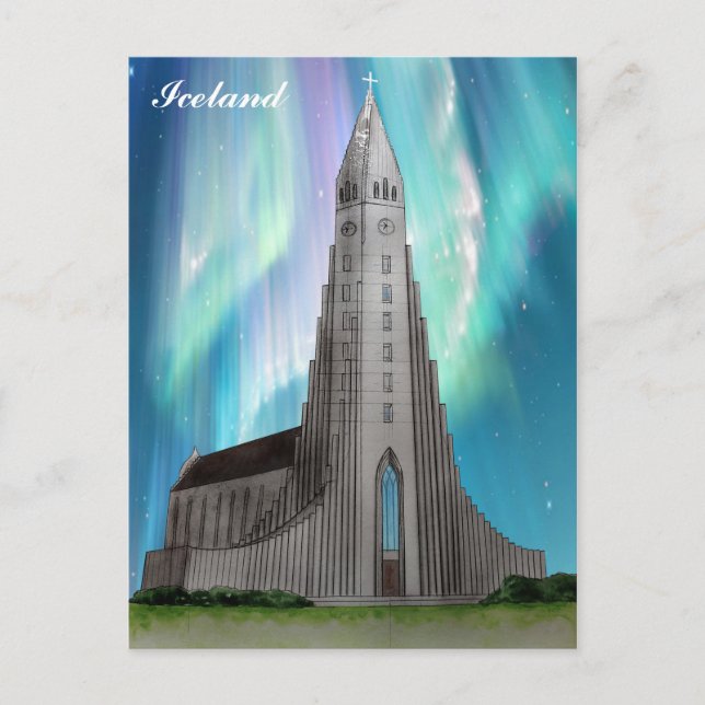 Reykjavik Iceland Icelandic Church Watercolor Postcard (Front)