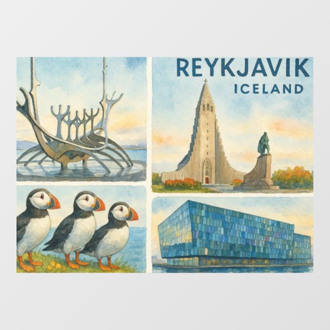 Reykjavik Iceland multiview  Window Cling (Sheet)