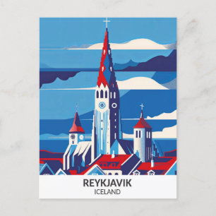 Reykjavik Iceland Retro Artwork Travel Postcard