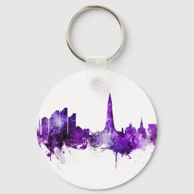 Reykjavik Iceland Skyline Purple Key Ring (Front)