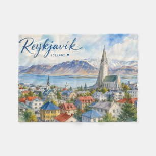 Reykjavik Iceland souvenir watercolor Fleece Blanket