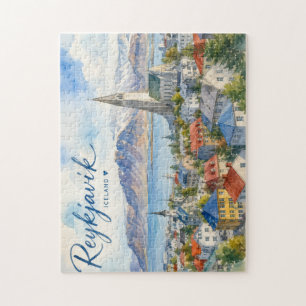 Reykjavik Iceland souvenir watercolor Jigsaw Puzzle