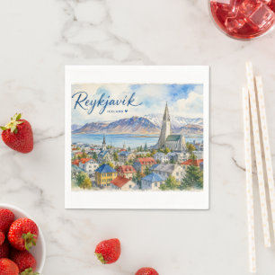 Reykjavik Iceland souvenir watercolor Napkin
