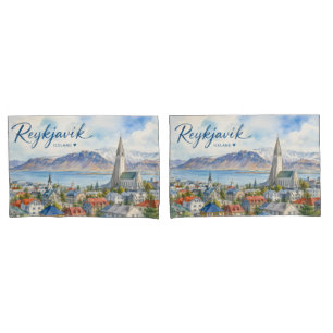 Reykjavik Iceland souvenir watercolor Pillowcase