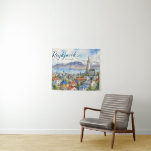 Reykjavik Iceland souvenir watercolor Tapestry