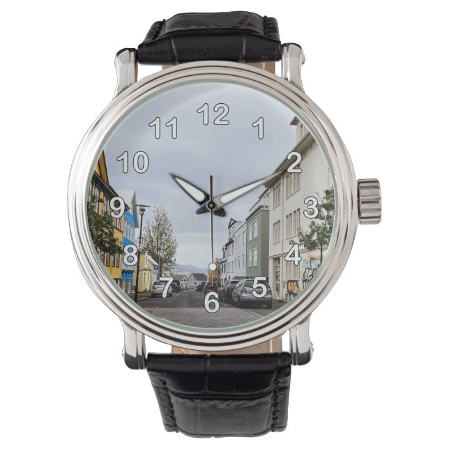 Reykjavik Iceland Street Scene Landscape Numbers  Watch (Front)