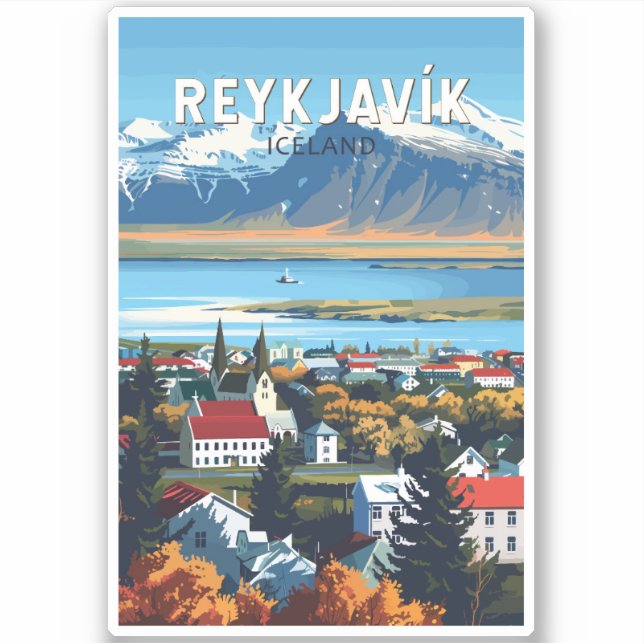 Reykjavík Iceland Travel Art Vintage (Front)