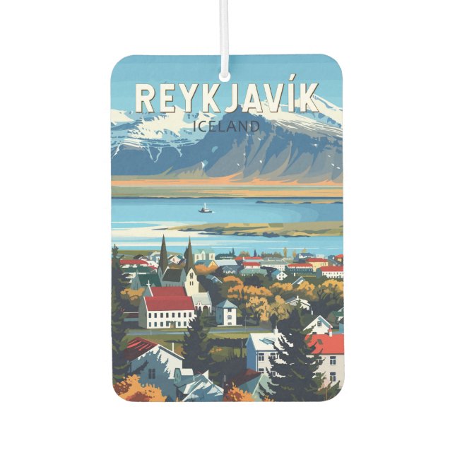 Reykjavík Iceland Travel Art Vintage Car Air Freshener (Front)