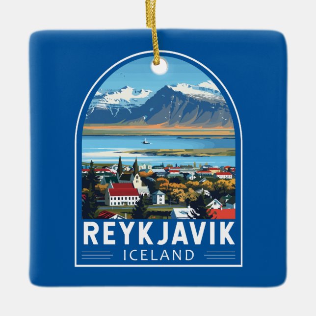 Reykjavík Iceland Travel Art Vintage Ceramic Ornament (Front)