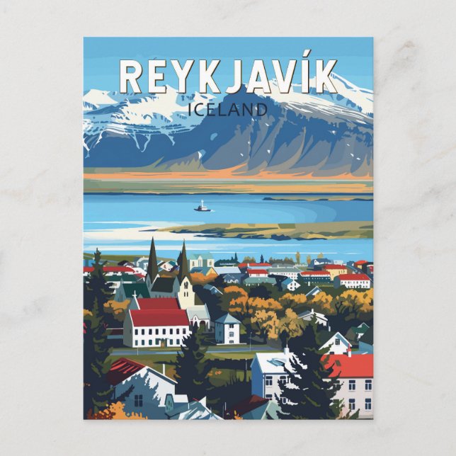 Reykjavík Iceland Travel Art Vintage Postcard (Front)
