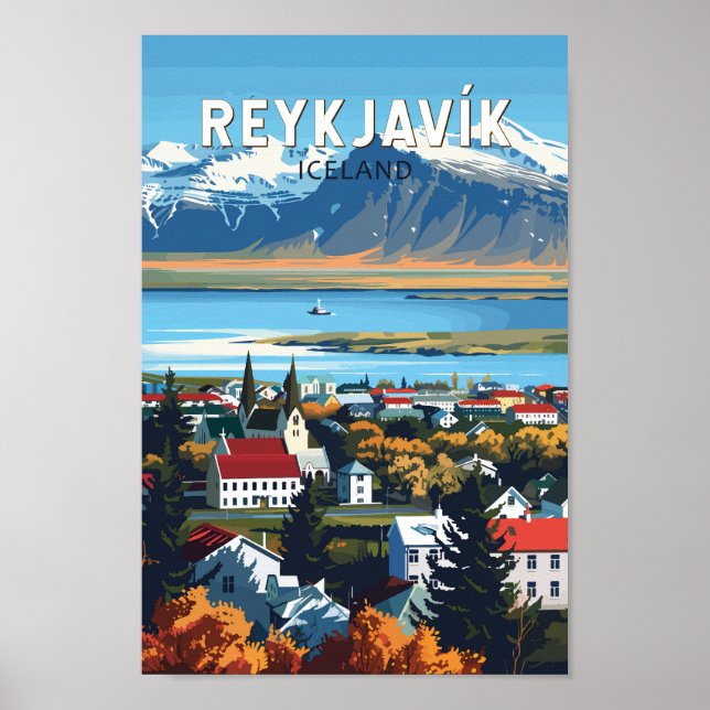 Reykjavík Iceland Travel Art Vintage Poster (Front)
