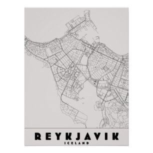 Reykjavik Iceland Vintage Travel Map Poster