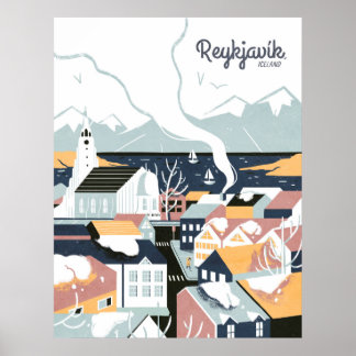 Reykjavik, Iceland Vintage Travel Poster