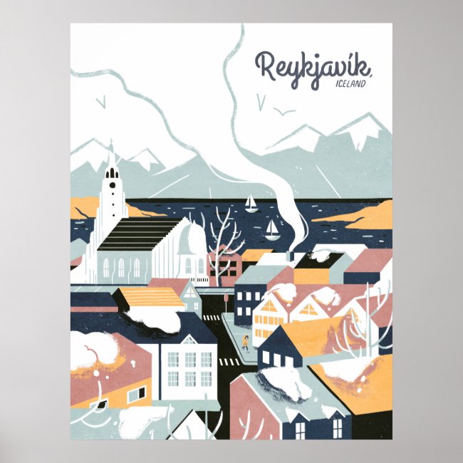 Reykjavik, Iceland Vintage Travel Poster