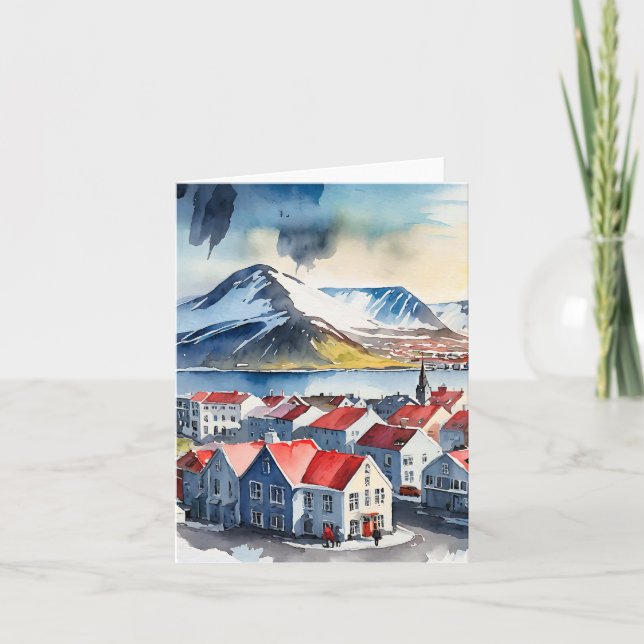 Reykjavik Iceland Watercolor Card (Front)