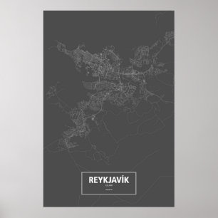 Reykjavik, Iceland (white on black) Poster