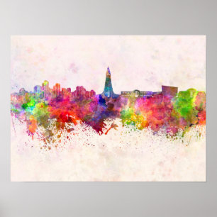 Reykjavik skyline in watercolor background poster