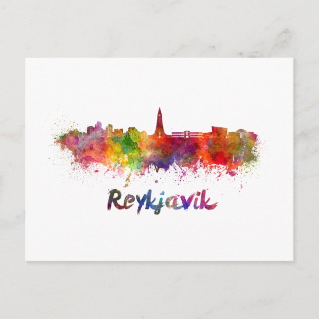 Reykjavik skyline in watercolor postcard (Front)
