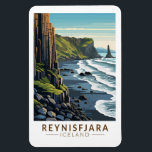 Reynisfjara Beach Iceland Travel Art Vintage Magnet<br><div class="desc">Reynisfjara in a vector art style. Reynisfjara is a world-famous black-sand beach found on the South Coast of Iceland,  just beside Vik í Myrdal.</div>