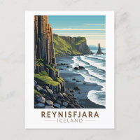 Reynisfjara Beach Iceland Travel Art Vintage