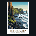 Reynisfjara Beach Iceland Travel Art Vintage Poster<br><div class="desc">Reynisfjara in a vector art style. Reynisfjara is a world-famous black-sand beach found on the South Coast of Iceland,  just beside Vik í Myrdal.</div>