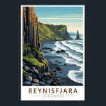Reynisfjara Beach Iceland Travel Art Vintage Poster<br><div class="desc">Reynisfjara in a vector art style. Reynisfjara is a world-famous black-sand beach found on the South Coast of Iceland,  just beside Vik í Myrdal.</div>