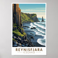 Reynisfjara Beach Iceland Travel Art Vintage