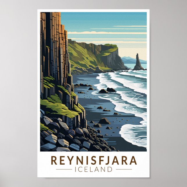 Reynisfjara Beach Iceland Travel Art Vintage Poster (Front)