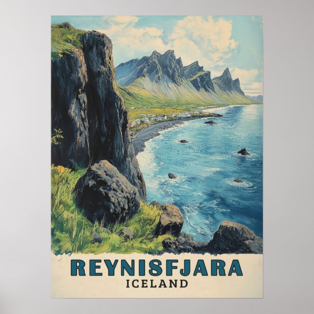 Reynisfjara Beach Iceland Vintage Travel Poster (Front)