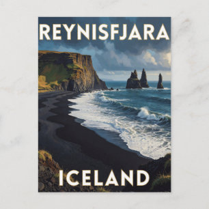 Reynisfjara Iceland Black Sand Beach Travel Postcard