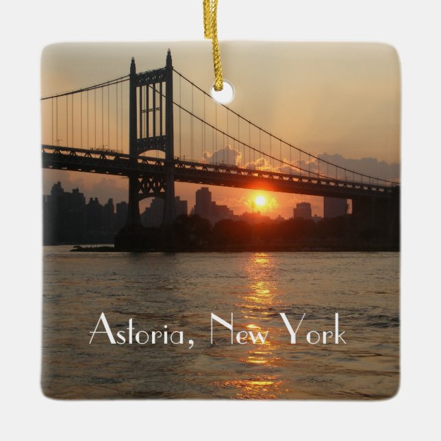 "RFK Bridge at Sunset" Astoria NY Ceramic Ornament (Front)