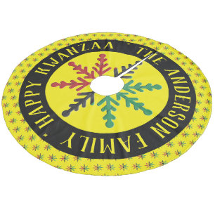 RGB Snowflakes Pattern Add Name Happy Kwanzaa Fleece Tree Skirt