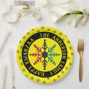 RGB Snowflakes Pattern Add Name Happy Kwanzaa Paper Plate