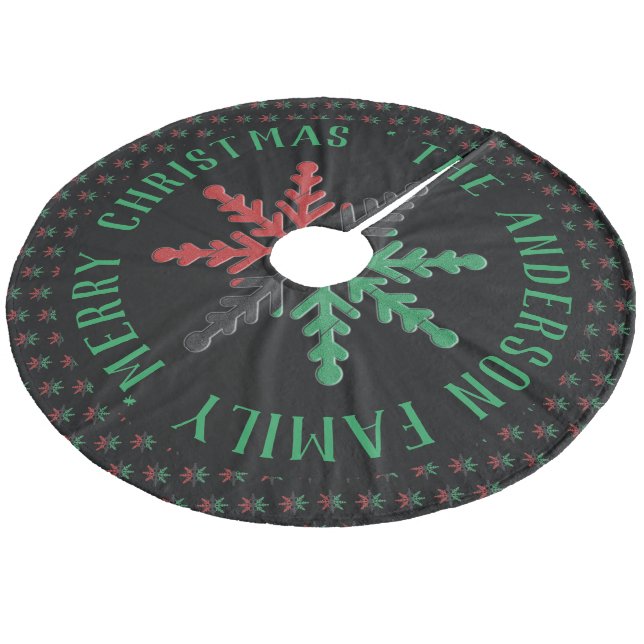 RGB Snowflakes Pattern Add Name Kwanzaa Fleece Tree Skirt (Angled)