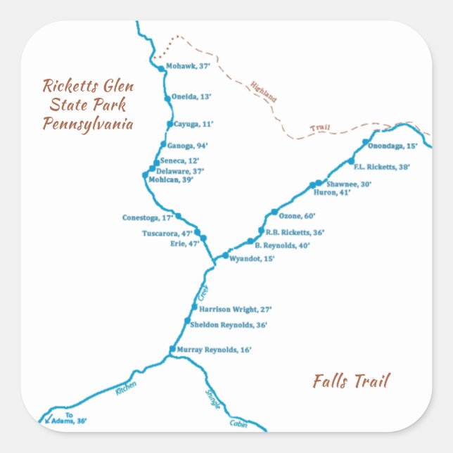 RGSP Falls Trail Map Square Sticker (Front)