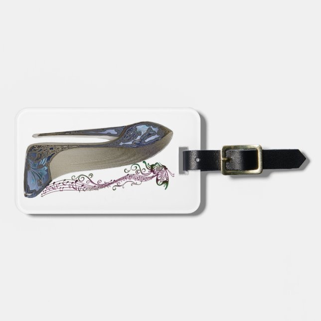 Rhapsody in Blue Stiletto Shoe Art Luggage Tag (Front Horizontal)