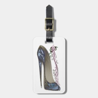 Rhapsody in Blue Stiletto Shoe Art Luggage Tag