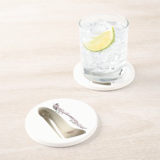 Rhapsody in Gold Stiletto and Butterfly Music Art Coaster