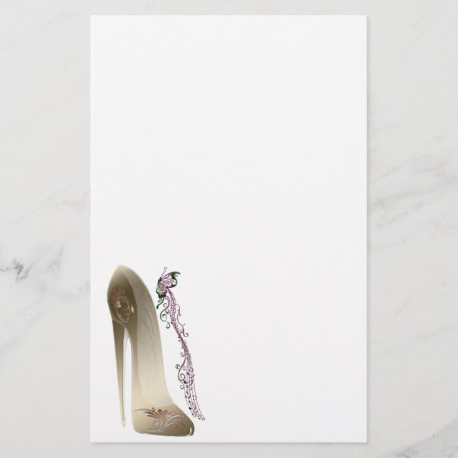 Rhapsody in Gold Stiletto Shoe Art Stationery (Front)