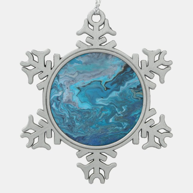 Rhapsody in Turquoise Snowflake Pewter Christmas Ornament (Front)