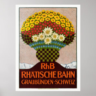 RhB Rhätische Bahn Switzerland Vintage Poster 1911