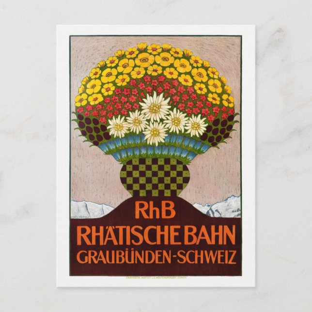 RhB Rhätische Bahn Switzerland Vintage Poster 1911 Postcard (Front)