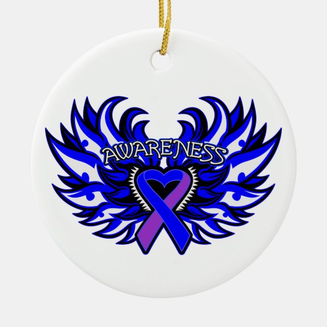 Rheumatoid Arthritis Awareness Heart Wings Ceramic Tree Decoration (Front)