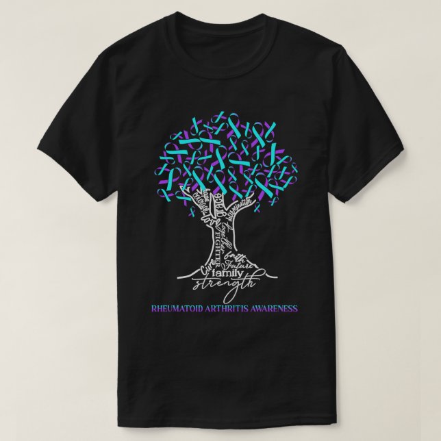 Rheumatoid Arthritis Awareness Tree Ribbon Teal An T-Shirt (Design Front)