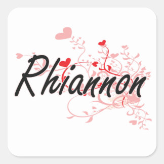Rhiannon Artistic Name Design with Hearts Square Sticker