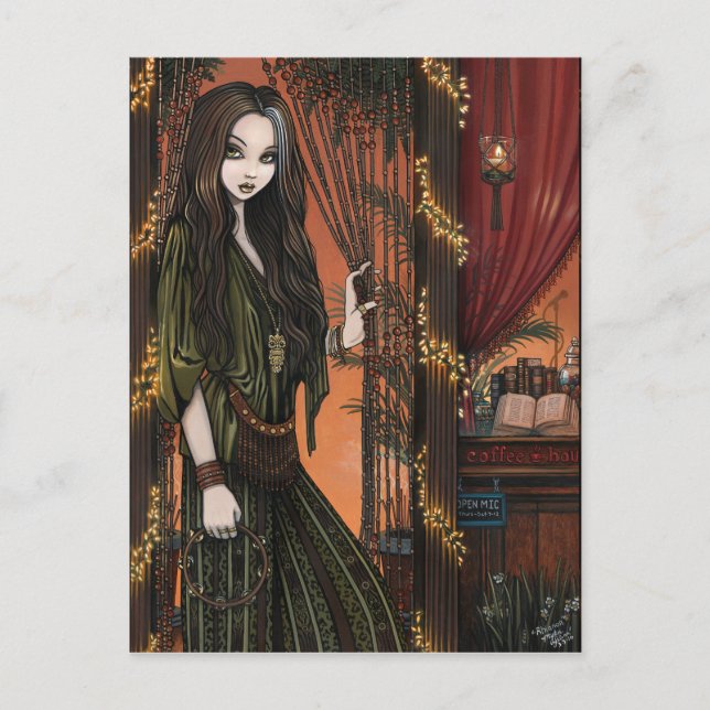 Rhianon Bohemian Coffee Shop Girl Postcard (Front)