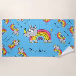 Rhinbow Rhino Rainbow Beach Towel