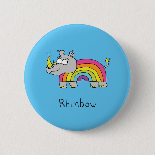 Rhinbow Rhino Rainbow Button Pin (Front)