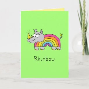 Rhinbow Rhino Rainbow Greeting Card Green
